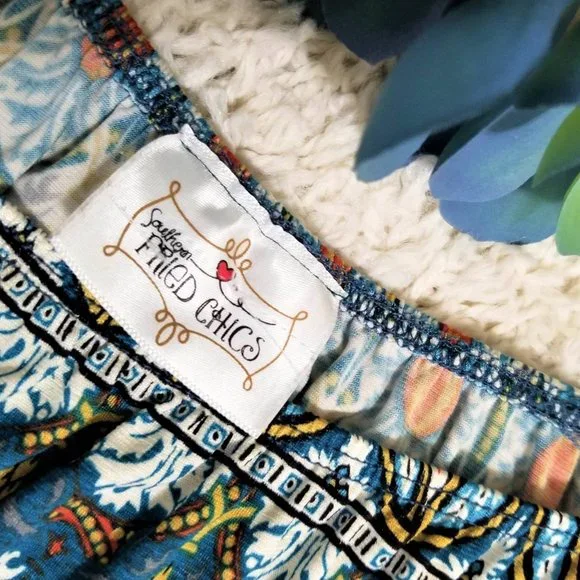 Dress. Teal, Burnt Orange, Multi Print. Southern Fried Chics Brand. Size Small. - Picture 8 of 9